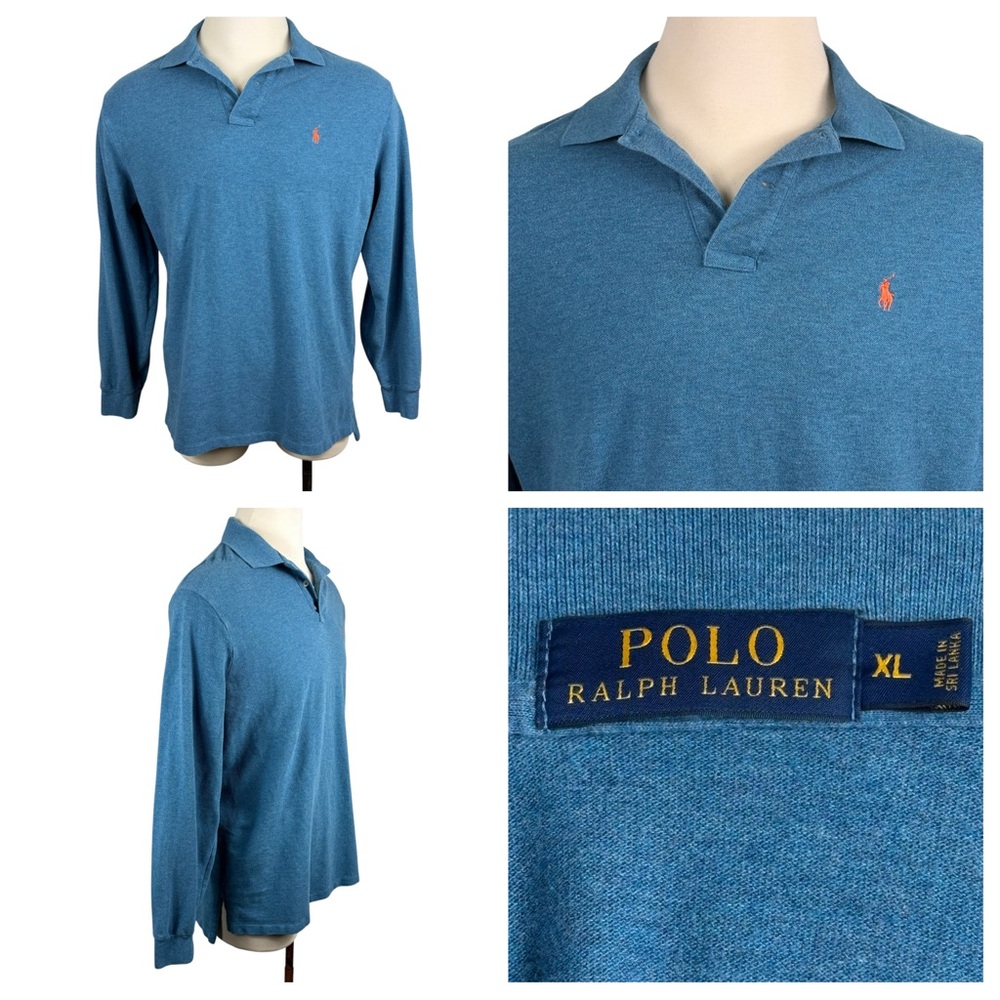 Men’s Polo Ralph Lauren 100% Cotton Blue Ling Sleeve Polo‎ XL 0292